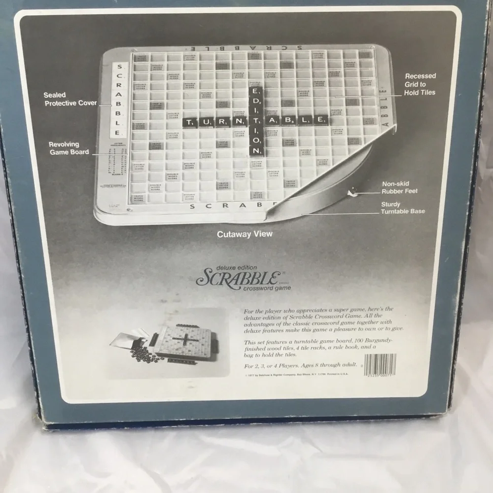 VTG Scrabble Game Deluxe Edition Turntable Burgandy Tiles 76 Blue Trays Complete